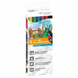 Tombow ABT-6C-1 Fasermaler Dual Brush Pen mit zwei Spitzen, 6-er Set, primärfarben