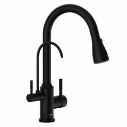 APPASO 3 Wege Wasserhahn Küche Schwarz, 3 in 1 Mischbatterie Küche für Wasserfilter，2 hebel 360° Drehba Armatur Küche, Trinkwasserhahn mit Ausziehbarer Handbrause