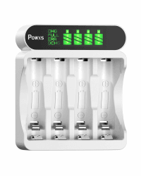 POWXS Batterie Ladegerät für NI-MH NI-CD AA AAA Akkus, 4 Ladeplatz Akku Ladegerät mit Großer LCD Anzeige, Universal Schnell Akkuladegerät Micro USB & Typ-C Eingang Sichere AA AAA Batterie Ladegerät