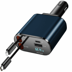 COCIVIVRE KFZ Schnell Ladegerät Auto Einziehbares Zigarettenanzünder 60w SteckerAdapter USB Retractable Car Charger MultiPort für iPhone 16/15/14/13/12/Pro max/Sumsang S24/S23/ S22/Pixel 7/6 (Blau)