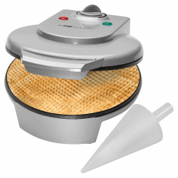 Clatronic® Hörnchenautomat für hauchdünne Waffeln | ideal für Eis-Waffelhörnchen | Backfläche Ø 18 cm | inklusive Hörnchenkegel | antihaftbeschichtet | regelbarer Bräunungsgrad | 1200 Watt | HA 3494