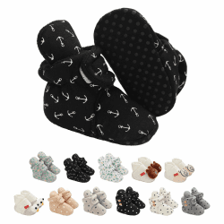 EDOTON Unisex-Baby Neugeborenes Fleece Booties, Baby Jungen Mädchen Weiche Sohlen Streifen Bootie Kleinkind Stiefel Niedlich Stiefel Socke Einstellbar 12-18 Monate A Schwarz
