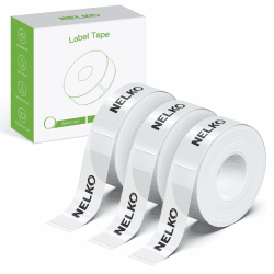 NELKO Original P21 Etikettenband-Ersatz, adaptiertes Etikettendruckpapier, 14 x 40 mm, Standard-laminiertes Büro-Etikettierband, Mehrzweck, P21, 180 Etiketten/Rolle, 3 Rollen, transparent