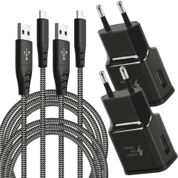 Adaptive Fast Ladegerät mit USB-C Nylon Schnellladekabel 2 M, Original-Fast-Ladung QC3.0 kompatibel mit Samsung Galaxy S8/S9/S10 Plus/S10e, S20/S21/S22/A51/A40/A30/A20/Z Flip3, Note 8/9/10 (2-Pack)
