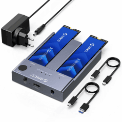 ORICO NVMe Clone Dockingstation M.2 Dual- Bay 10Gbit/s mit Offline-Clone Duplikatorfunktion,USBC NVME 2 Fach Gehäuse für PCIe M-Key 2242 2260 2280 22110 M2 SSD, Werkzeuglos (SSD Nicht Enthalten)-M2P2
