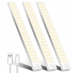 Unterbauleuchte Küche LED Schrankbeleuchtung 32cm 3Stück Warmweiß mit Bewegungsmelder Innen Akku,Schranklicht Schrankleuchten Lichtleiste USB mit Sensor für Kleiderschrank,Unterschrank,Kofferraum,RV