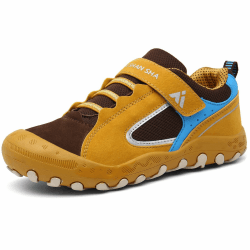 Mishansha Jungen Mädchen Wanderschuhe rutschfest Walkingschuhe Weich Flexibel Stabil Fitnessschuhe Freizeitschuhe für Kinder Sport Schuhe Gr.24-38 Gelb 27 EU