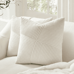 Topfinel 2er Set Kissenbezug Creme 50x50 Kordsamt Windmühle Streifen Muster Kissenbezüge Dekokissen Kissenhülle Sofakissen Couchkissen Zierkissen Patchwork Design Deko Wohnzimmer Büro Hotel
