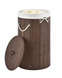 Juskys Bambus Wäschekorb Curly-Round Braun 55L - Hygienischer & Faltbarer Wäschekorb mit Deckel, Tragegriff & Wäschesack - Natürliche Bambus Optik