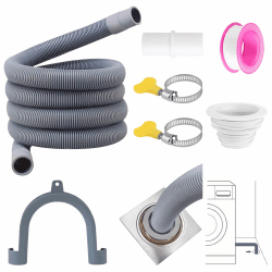 Ablaufschlauch Verlängerung Set, 2m Universal Waschmaschinenschlauch Verlängerung, Geschirrspüler Verlängerung mit Dichtungsstopfen, Schlauchverbinder, Schlauchklemmen, U Halterung und Klebeband