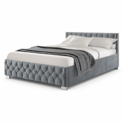 Juskys Polsterbett Nizza 180x200 cm Samt mit Stauraum, LED Beleuchtung & Lattenrost - Chesterfield Steppung & Kopfteil - Bett Bettgestell - Grau