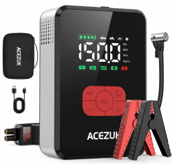 ACEZUK Starthilfe Powerbank mit 150PSI Kompressor 5000A Starter Powerbank für PKW mit 3,4" LCD Bildschirm,600 Lumen Notbeleuchtung,Zwangsweise Startfunktion