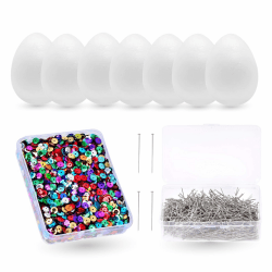 Styroporeier Ostern Basteln Set mit 10x Styropor Eier 6 cm & Bunte Pailetten & 1000 STK. Stecknadeln Ostereier zum Basteln & Dekoration