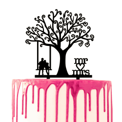 CARISPIBET Cake Topper Kuchendekoration Paar auf einer Schaukel unter einem Baum mit dem Skript "Mr & Mrs"