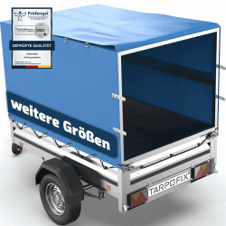 Tarpofix® Anhänger Plane 212x123x90 cm inkl Planenseil | Anhängerplane Hochplane aus PVC PLANENMATERIAL | Verstärkte Brenderup Anhänger Plane für 750kg PKW Hänger | Abdeckplane Anhänger Abdeckung Blau