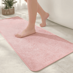 COLOR&GEOMETRY Badematte rutschfest 44 x 120 cm, Weich Badteppich rutschfest Waschbar, Imitierte Gewebte Badezimmerteppich, Saugfähige Badvorleger für Dusche, Badezimmer, Badewanne - Rosa