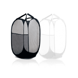 Faltbar Wäschekorb, 2 Pack Pop Up Runde Wäschesammler Korb mit Henkel Groß Tragbarer Stoffkorb für Zuhause Kinderzimmer College Schlafsaal Schwarz und Weiß