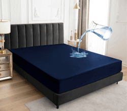 Wasserdichter Matratzenschoner 140x200cm Spannbettlaken, Atmungsaktive Matratzenbezug wasserdicht Matratzen-Schutz Nässeschutz Spannbetttücher - Dunkelblau