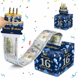 Blaues Gold Geldgeschenke Verpackung mit 3D Pop Up Geburtstag Grußkarten, 16. Geburtstag Geschenkbox Überraschungsbox, DIY Mystery Rätselbox, Geld Geschenkverpackung für Ihre Familie, Kinder, Freunde