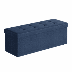 SONGMICS Sitzhocker mit Stauraum, klappbare Sitzbank, 38 x 110 x 38 cm Fußbank, Aufbewahrungsbox, bis 300 kg belastbar, für Wohnzimmer Schlafzimmer Flur, mitternachtsblau LSF77IN