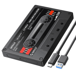 ORICO [Retro-Band] 2,5" Externes Festplattengehäuse USB C auf SATA 3.0 Festplatte Gehäuse für 2,5 Zoll SATA 7 / 9,5 mm HDD SSD Max 6 TB,Schwarz（2580C3-BK）