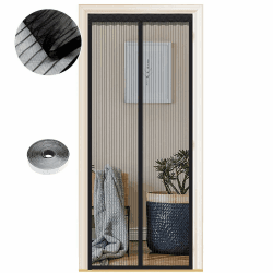 Fliegengitter Tür Magnet Insektenschutz, Verschiedene Größen,115X 210cm, Magnetvorhang ist Ideal für Balkontür Wohnzimmer und Terrassentür, Kinderleichte Klebemontage Ohne Bohren, Schwarze Streifen 115x210 cm Schwarze Streifen