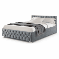 Juskys Polsterbett Nizza 140x200 cm Samt mit Stauraum, LED Beleuchtung & Lattenrost - Chesterfield Steppung & Kopfteil - Bett Bettgestell - Grau