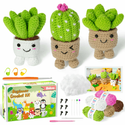 WATINC 20 Stück Häkelset für Anfänger Beginner Kakteen Komplett Häkelpaket Set Starter Häkelpacket mit Anleitung und Video Strickzubehör Häkel Set DIY Handwerk Geschenk für Erwachsene Kinder