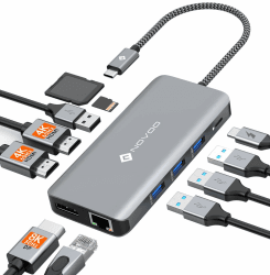 NOVOO Docking Station 4K@60Hz Triple Display USB C Hub Dual HDMI mit 4K@120Hz DisplayPort Multiport USB C Adapter, 2 HDMI 4K@60Hz,Gigabit Ethernet,100WPD,SD/TF,4xUSB für MacBook, andere USB C Laptops