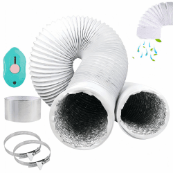 HTTYHT Abluftschlauch 125mm Weiß PVC Alu Flexrohr Aluflexschlauch klimagerät Lüftungsschlauch mit Schlauchschelle für Klimaanlage Wäschetrockner Abluftventilator Abzugshaube Rohrventilator, 4.5m