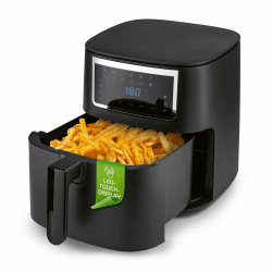 GOURMETmaxx Heißluftfritteuse 6,5 L Airfryer | Fritteuse mit Touchscreen, 9 Funktionen, 11 Programme | Minibackofen – fast ohne Öl braten | Airfryer Zubehör spülmaschinengeeignet