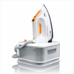 Braun CareStyle Compact Pro IS 2561 WH Dampfbügelstation, Dampfbügeleisen mit FreeGlide 3D Bügelsohle, Vertikaldampf, 2400W, Pumpendruck 6 bar, Dampfstoß 400 g/min, großer 1,5l Wassertank, Weiß/Orange