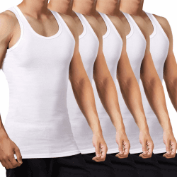 FALARY Unterhemd Herren 3/5er Pack Tank Top 100% Baumwolle Männer Weiß Schwarz Mehrfarbig alle Größen gekämmte Feinripp XL 5x Weiß