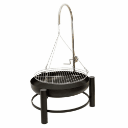 NATIV Lemodo Feuerschale mit Grillrost - Dreibein-Schwenkgrill - Dreifuß-Grill mit Kurbel zur Höhenverstellung - Gulaschkessel, Dutch Oven in Feuerkorb des Hängegrills ablegbar, Rund
