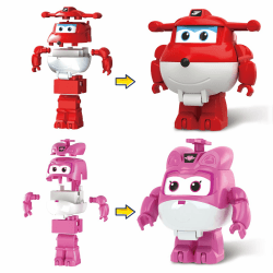 Super Wings 2 in 1 Transformer Spielzeug, Bauklötze Flugzeug & Roboter Transformer Spielzeug mit Jett & Dizzy. Block-Transformator-Spielzeug für Kinder Jungen Mädchen 3 4 5 6 7 8 9 10 Jahre alt