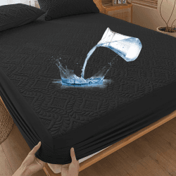 Wasserdichter Matratzenschoner 120x200cm Spannbettlaken Luxus, 3D-Muster, Super saugfähig, Atmungsaktive Matratzenbezug Wasserundurchlässiger Matratzen-Schutz Nässeschutz Spannbetttücher - Schwarz