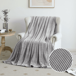 FY FIBER HOUSE Fleece Kuscheldecken mit Karos, extra weiche Flauschige Decken, leichte, gemütliche Mikrofaser Sofadecke/Wolldecke für Büro, Sessel und Camping, 130x150cm, Grau