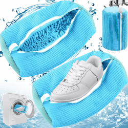 Begpoee 2 Stück Schuhe Waschbeutel Sneaker, Um Schuhverformung zu Verhindern Schuhwaschbeutel, Wiederverwendbarer Schuhbeutel Waschmaschine, Für Sportschuhe, Freizeitschuhe und Stoffschuhe(Blau)