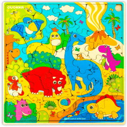 QUOKKA Wooden Dino Puzzles for Kids Ages 3-5 – 28 Pieces Toddlers Kids Puzzles Ages 4-8 Year Olds – Wood Dino Toys for Children 6-8 yo