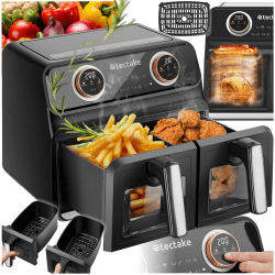tectake® Heißluftfritteuse 2 Kammern, XXL Doppelkammer Airfryer, Dual Fritteuse mit Heißluft, Doppel Heißluftfritteuse mit Zubehör Rezeptheft, Heißluft Fritteuse ohne Öl, 8 l Fassungsvolumen