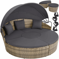 tectake Lounge Muschel Sonneninsel - Sonnenliege 2 Personen und mehr, multifunktionales Balkon Möbel, Outdoor Gartenliege wetterfest, inkl. Sitz- und Rückenkissen - Natur