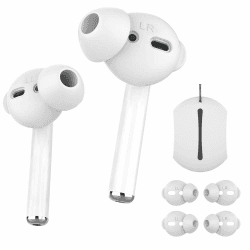 AhaStyle Silikon Ohrpolster Ohrstöpsel aus Silikon - Ohrstöpsel Anti-Rutsch Schutz Headset mit Silikon-Aufbewahrungshaken Tasche für Apple AirPods 2 & 1 (3 Paare Groß, Weiß)