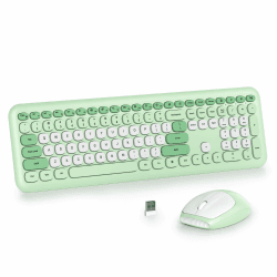 SOLIDEE Buntes kabellose Tastatur und Maus-Kombination,2.4GHz Retro Schreibmaschine,104 Tasten in voller mit Ziffernblock,Leise membran Tastatur(Amerikanisch QWERTY)(Pro Green)