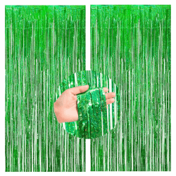 CC wonderland zone 2 Stück Grün Glitzer Lametta Vorhänge(1m x 2.5m),Metallic Folienvorhänge Tinsel Curtain für Foto Hintergrund/Dino/Dschungel/Hawaii Party Dekoration