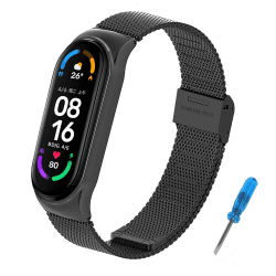 BDIG Kompatibel für Xiaomi Mi Band 5 Armband MiBand 6, Metall MiBand 4/3 Ersatzarmband Wasserdicht Edelstahl Replacement Wrist Strap Zubehör Uhrenarmband für Xiaomi Mi Smart Band 6/5,Schwarz