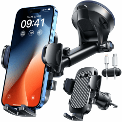 [2025 Militär-Klasse] Handyhalterung Auto Handy Halterung Auto [Stärkst Saugnapf & Clip] Universal Auto Handyhalterung Armaturenbrett Scheibe Lüftung für iPhone 16 Pro Samsung S25 ultra Helles Schwarz