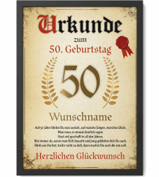 Papierschmiede® Personalisierte Urkunde zum 50. Geburtstag Geschenk Frauen Männer 50 Jahre Geburtstagskarte Geburtstagsgeschenk 50. Geburtstag personalisierbar Geburtstagsurkunde Jahrgang 1975 50. Geburtstag DIN A4 (21 x 29,7 cm)