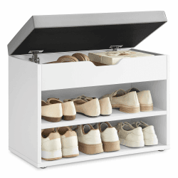 VASAGLE Schuhbank, Sitzbank, Schuhregal mit gepolstertem Kissen, Schuhorganizer mit 3 Ebenen, 30 x 60 x 44 cm, für Flur, Wohnzimmer und Schlafzimmer, wolkenweiß LHS020W01