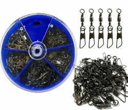 100 Tönnchenwirbel mit Sicherheitsverschluss, mit einer Köderbox, Größe 6#, 8#, 10#, 12#, 14#