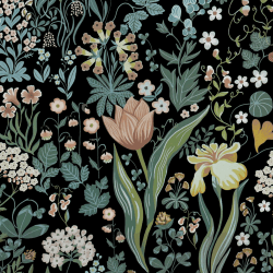 LiKiLiKi Selbstklebende Tapete 44x1000cm Schwarz Blumen Klebefolie Möbelfolie Vintage Blätter tapete Wasserdicht Abwaschbar Mustertapete für Küche Badezimmer Wohnzimmer